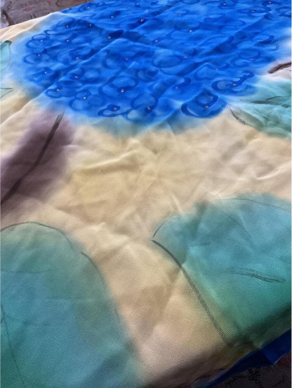 BIBI Hand-Painted Blue Floral Silk Scarf Vintage